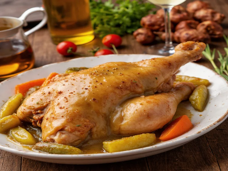 Homemade gravy served with roast chicken and vegetables