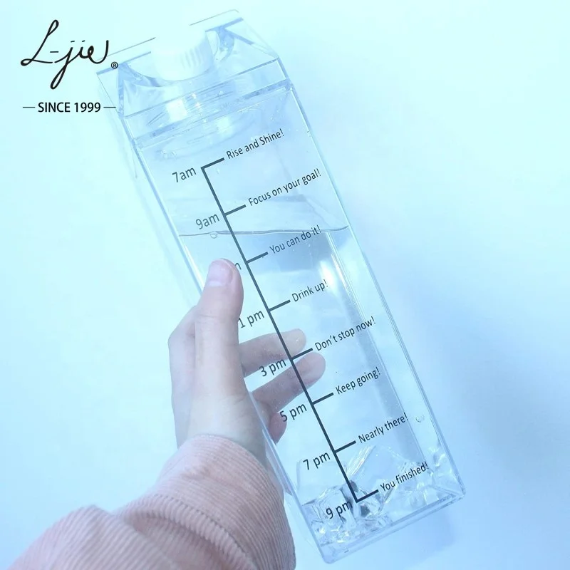 

1000ml Motivational Water Bottle BPA Free Environmentally Reusable Milk Carton Shaped Water Bottle Clear Carton Water Bottle