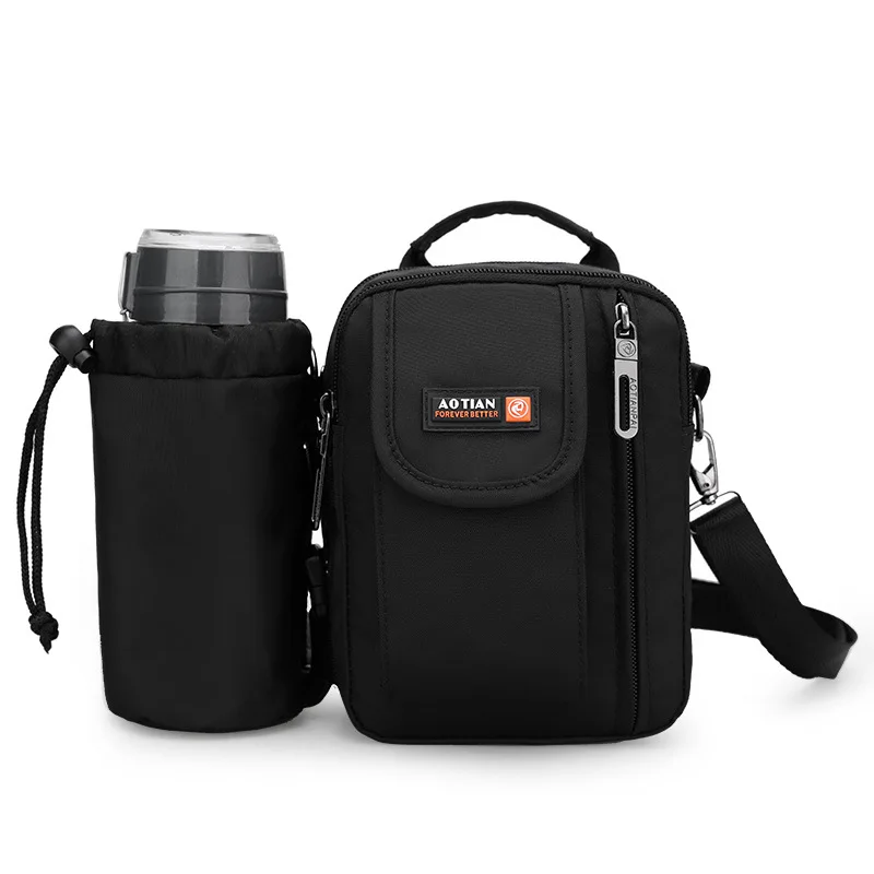 

New style men's outdoor leisure travel with water cup cover multifunctional nylon diagonal shoulder bag