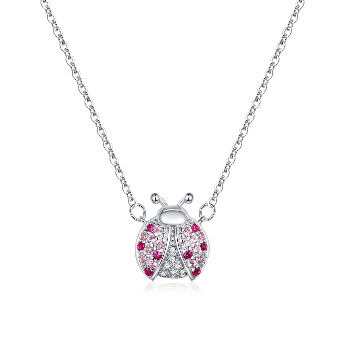 

SCN400 925 Sterling Silver Pink CZ Ladybug Insect Chain Pendant Necklace