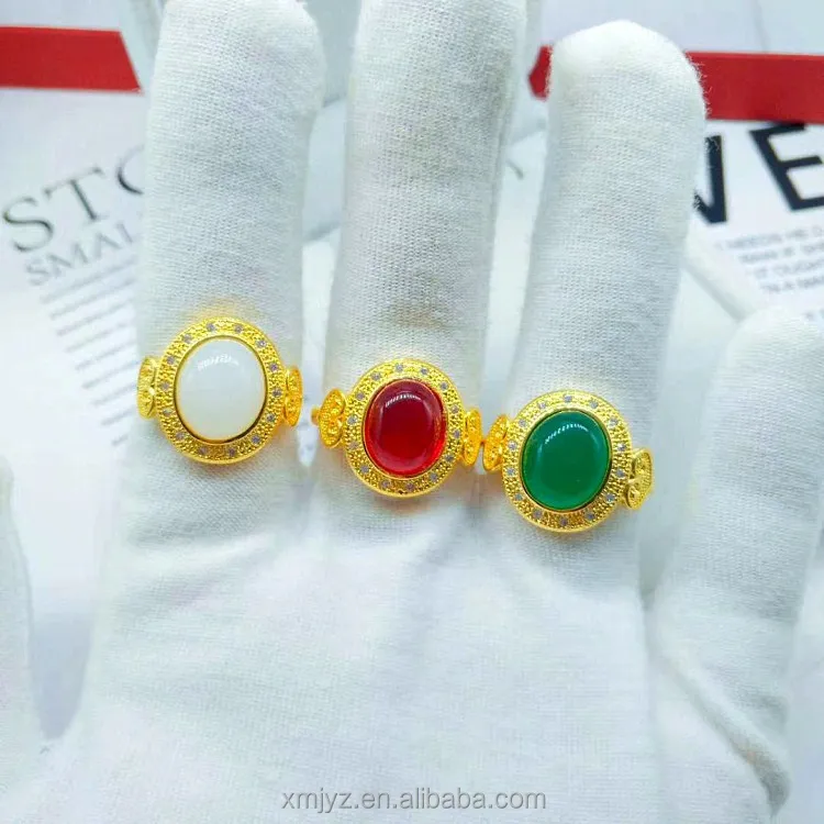 

Brass Gold Plated Jasper Love Heart-Shaped Ring Exquisite Craft Imitation Gold Jasper Love Heart-Shaped Ring Women's Jewelry