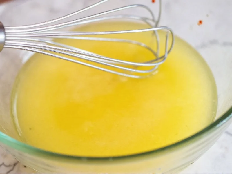 Whisking oil and vinegar to make emulsified salad dressing