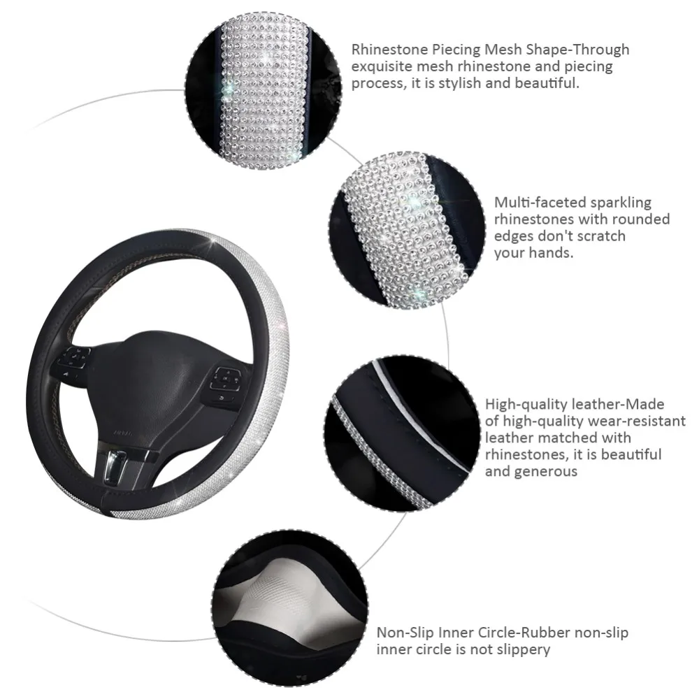
Bling Crystal Diamond Rhinestone leather Steering Wheel Cover 