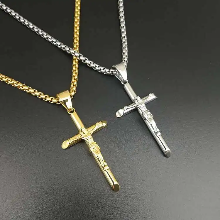 

New Style Simple Design Jesus Gold Plated Mens Cross Pendant Necklace