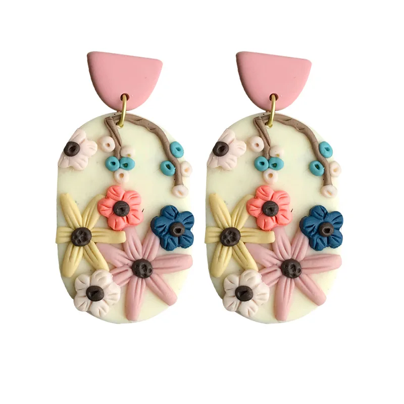 

New Arrival Women Exquisite Colorful Mix Plant 3D Flower Handmade Polymer Clay Earrings