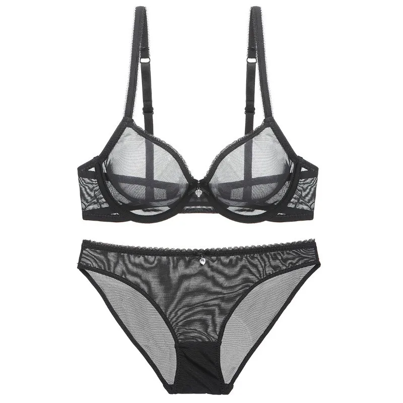 

European style cotton 90% Slim and transparent mesh woman bra underwear sets and panties, Res ,black ,rose red .beige