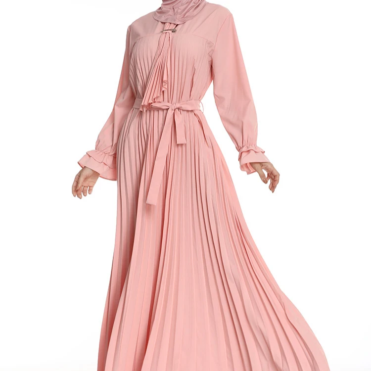 

Factory Direct Sales Sweat Style Middle East Dubai Islamic Clothing Plus Size Women'S Solid Color Pleated Muslim Dress Abaya