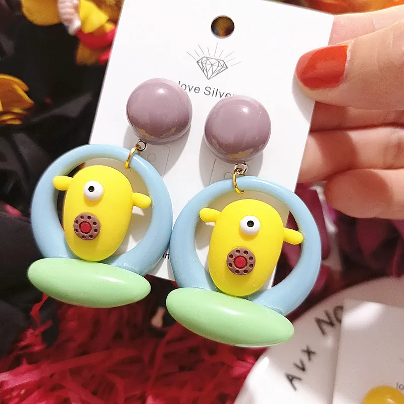 

Sandro New cartoon resin cute funny little devil 925 silver earrings for girls