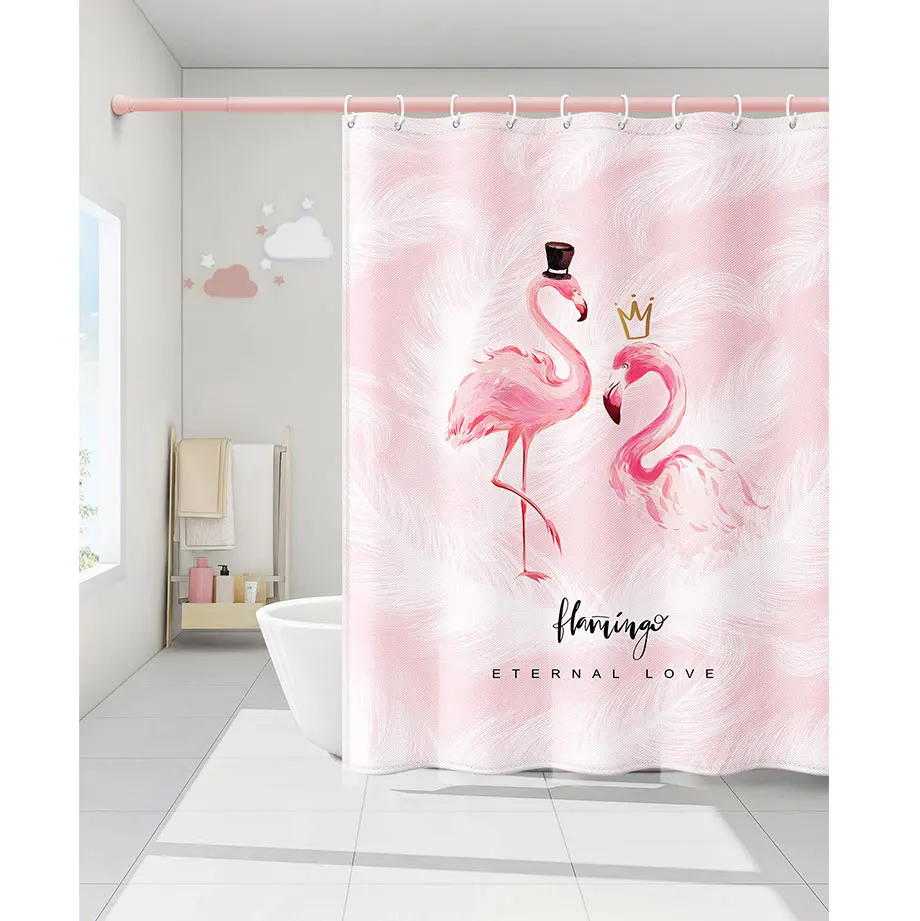 

Pink Flamingo Waterproof Bathroom Shower Curtain, Mildew Resistant Printed Odorless Curtain With Hooks/