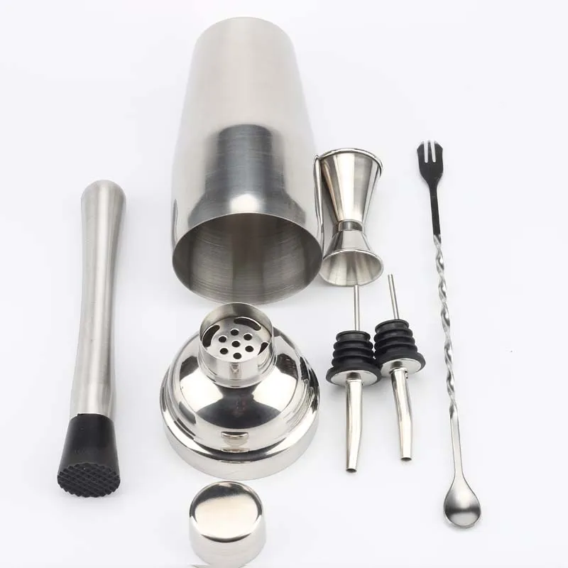 

Factory Direct 6- Piece Stainless Steel Cocktail Set bartender set party supplies cocktail bartender kit, Metallic silver