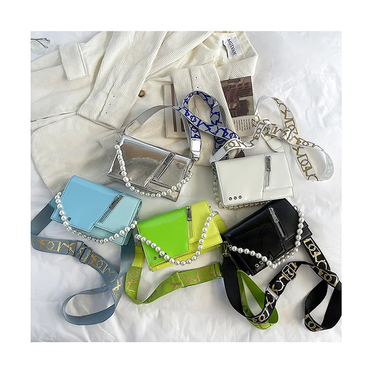 

Designer Patent Leather Women Handbags Fashion Patchwork Crosbody Bags Luxury Pearl Hand Bags Wild Shoulder Strap Female Purses