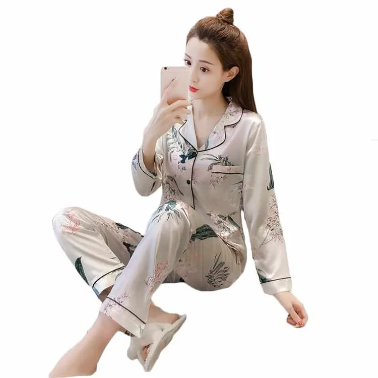 

Ladies Night Suits Satin Pajamas Women Long Sleeves Lounge Wear Pants Pijamas Woman