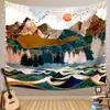 Mountain Tapestry, Forest Tree Ocean Wave Wall Tapestry Sunset Nature Landscape Wall Hanging for Bedroom Living Room