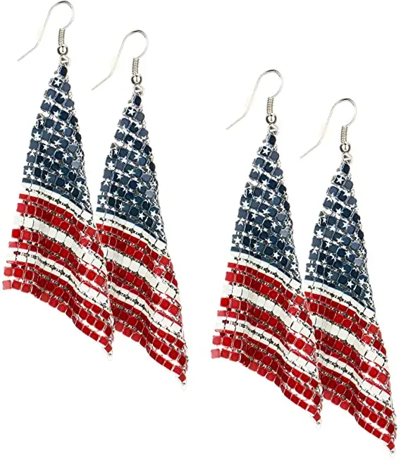

USA Lightweight Dangle Red White Blue American Flag Earrings Stars and Stripes Earrings 4th of July American Flag Earrings, Picture shows