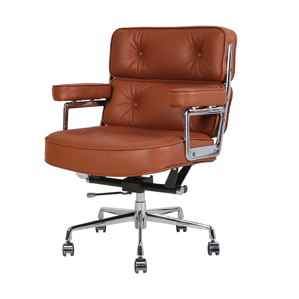 

5-star Base Medium Back Soft Pad Office Chair Aluminum Chair, Brown