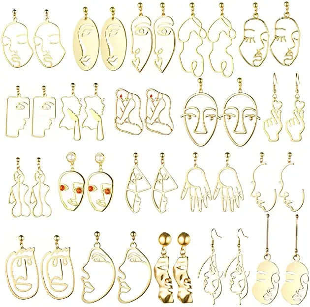 

Human Face Abstract Design Earrings Face Hand Earrings Hollow Hand Shaped Geometric Earrings D2737, Picture shows