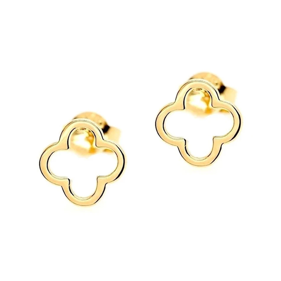 

hot sale women jewelry nice 925 sterling silver fashion gift 18k gold plated clover stud earrings