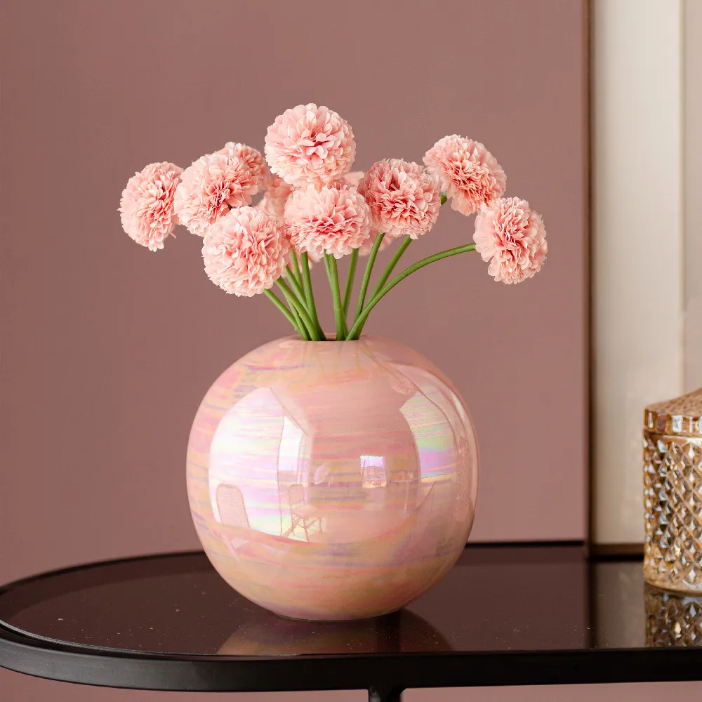 

Modern Decorative Handmade Wedding Table Decoration Transparent Ceramic Flower Vase with artificial flowers