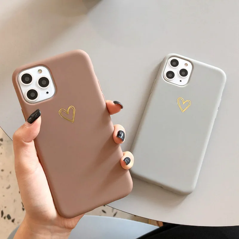 

LOVECOM Plated Love Heart Phone Case For iPhone 13 12 Mini 11 Pro Max XR XS Max XS X Solid Color Case Soft TPU Phone Cover