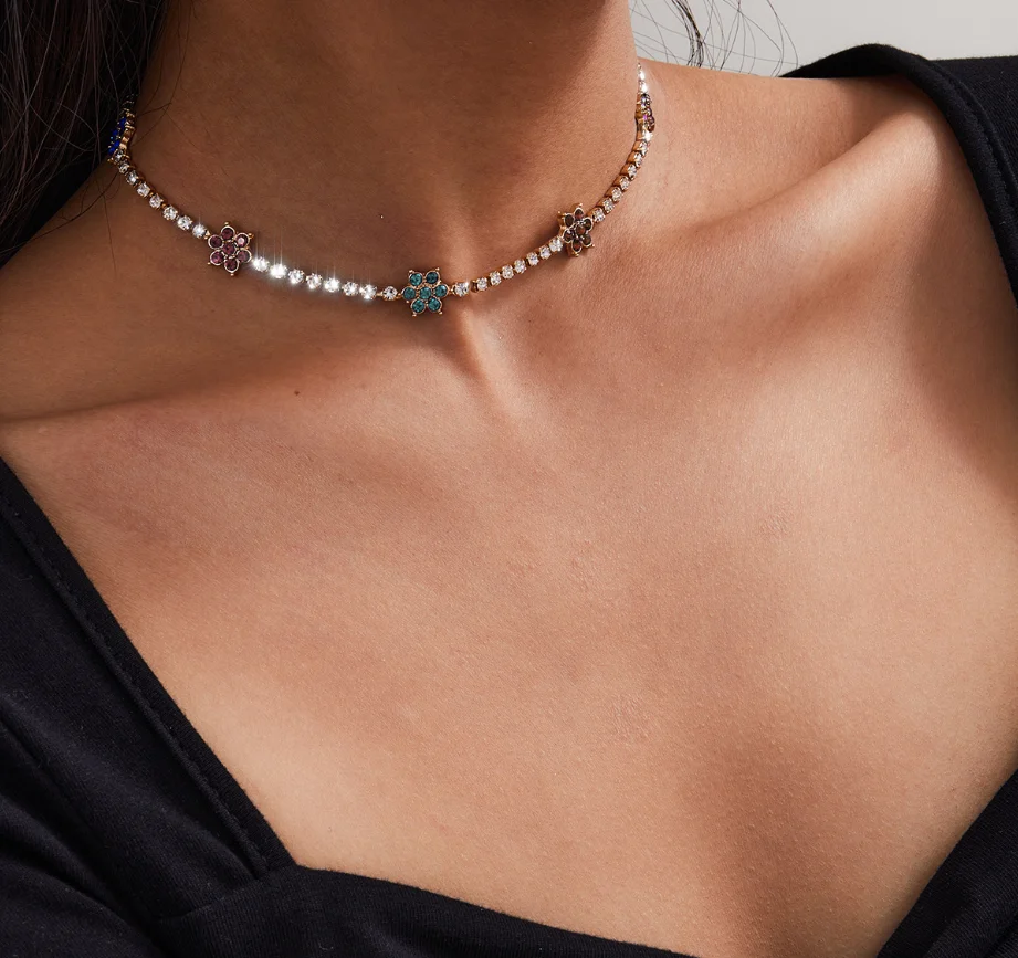 

2020 high quality choker jewelry gold plated alloy sunflower diamond chain jewelry necklaces for women wholesale