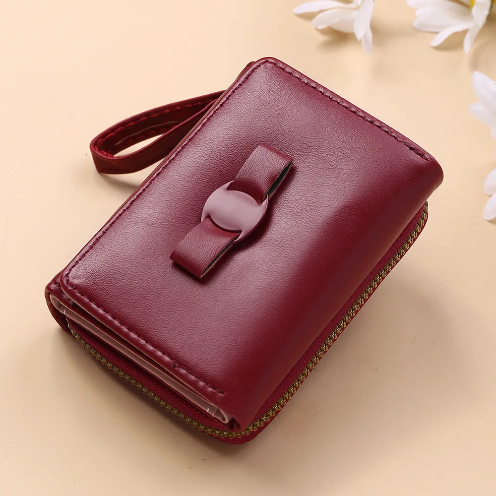

New ladies Pink Purple PU Leather wallet short wallet cute bow student zipper coin purse, Red