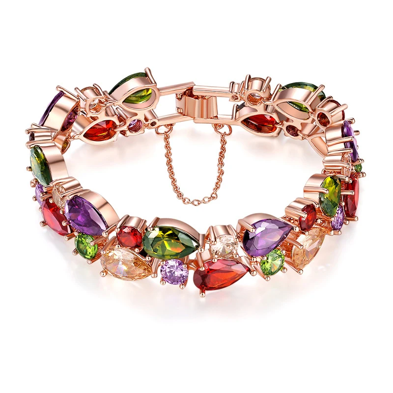 

2021 Hot Selling Fashion Colorful Diamond Rose Gold Bracelet Cubic Zirconia Crystal Bracelet For Girls Wedding Jewelry, Picture shows