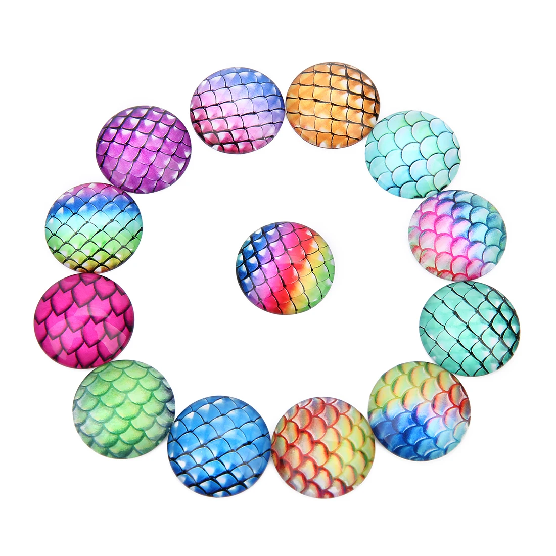 

10 20Mm Cabochons Beads Color fish scales ring face Rings Custom Glass Cabochon For Rings Making Fashion Diy Jewelry Supplies, Multicolor