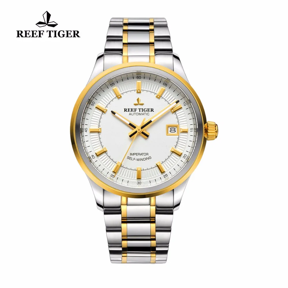 

Reef Tiger Watch Business For Mens Automatic Dress Watch With Date Steel/Yellow Gold Super Luminous RGA8015