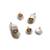 

Gold Plated CZ Pave Brass Heart Charm Baroque Freshwater Pearl Pendant