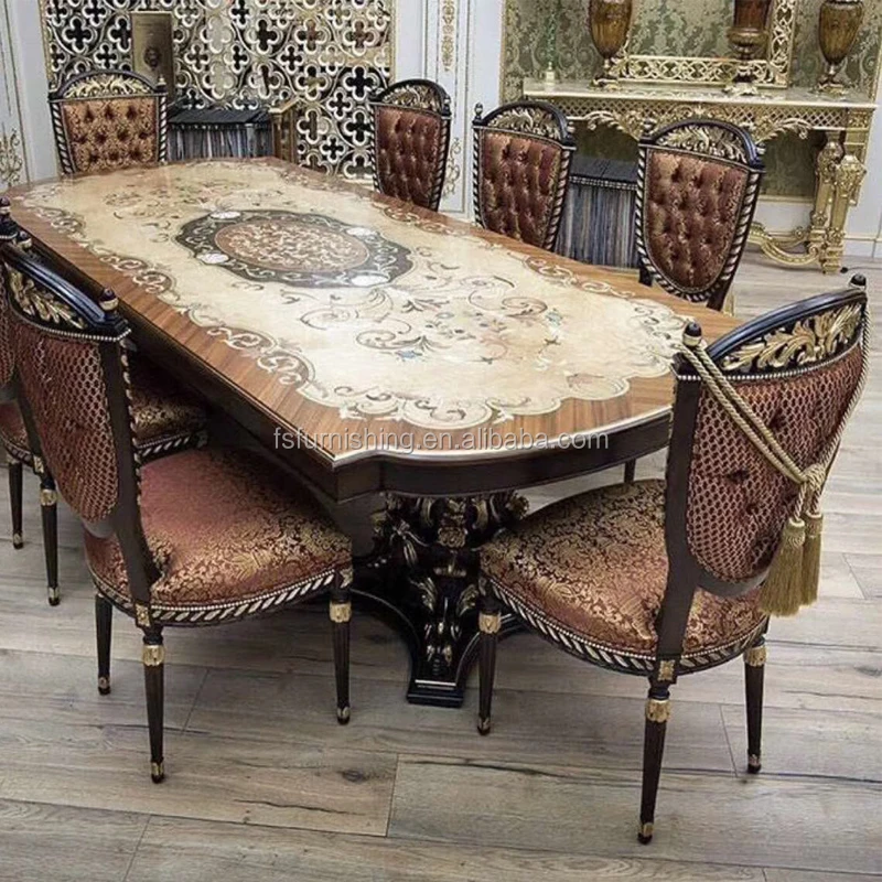 cl06 意大利新古典文艺复兴餐桌洛可可巴洛克手雕长方形餐桌为餐厅