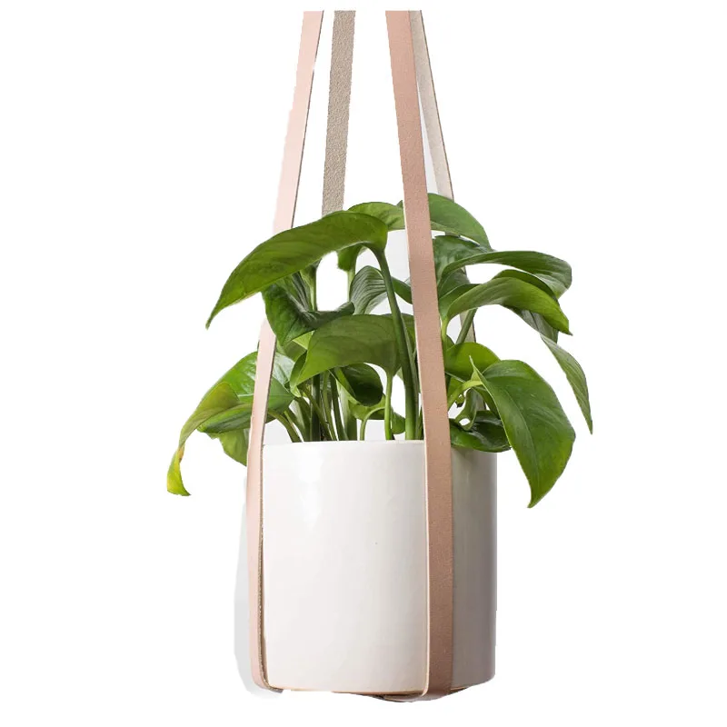 

Genuine Leather Plant Hanger Modern Hanging Planter for Indoor Plants, Pink