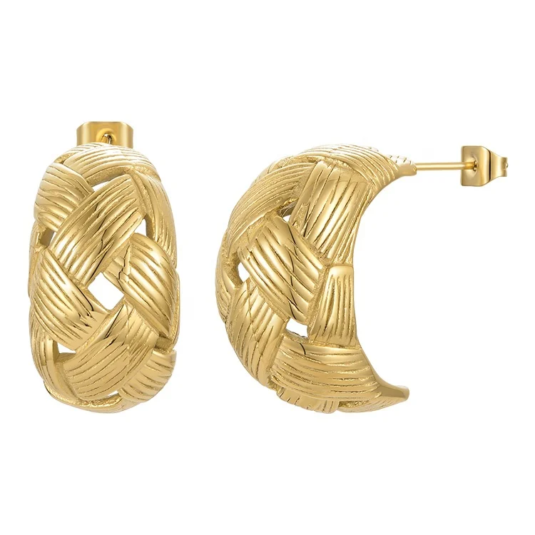 

18K Gold Plated Stainless Steel Jewelry Geometric Braided Inner Hollow Stud Earrings E211246