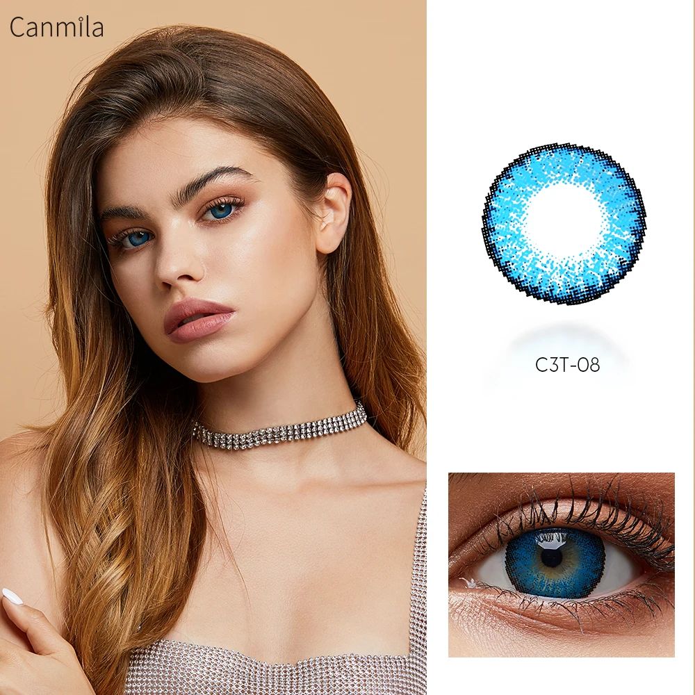 

Canmila14mm diameter fashion eye colored soft yearly contact lenses blue