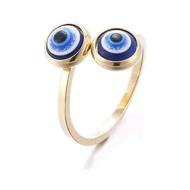 

Fashion Gold Plated Blue Eye Shape Stainless Steel Opening Adjustable Ring for Unisex