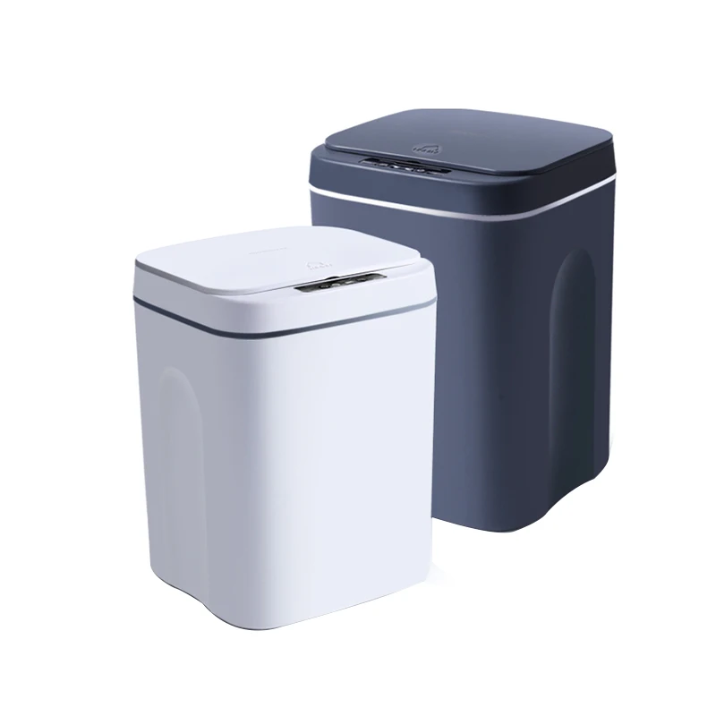 

New Home And Kitchen Plastic PP Electric Rubbish Can Office Smart Sensor Trash Can And Bathroom Smart Waste Bin 12L 14L 16L, White, gray