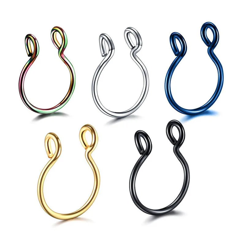 

2023 Fashion Jewelry Nostril Piercing Faux Septum U Shape Hoop Rings Piercing Stainless Steel Nose Ring