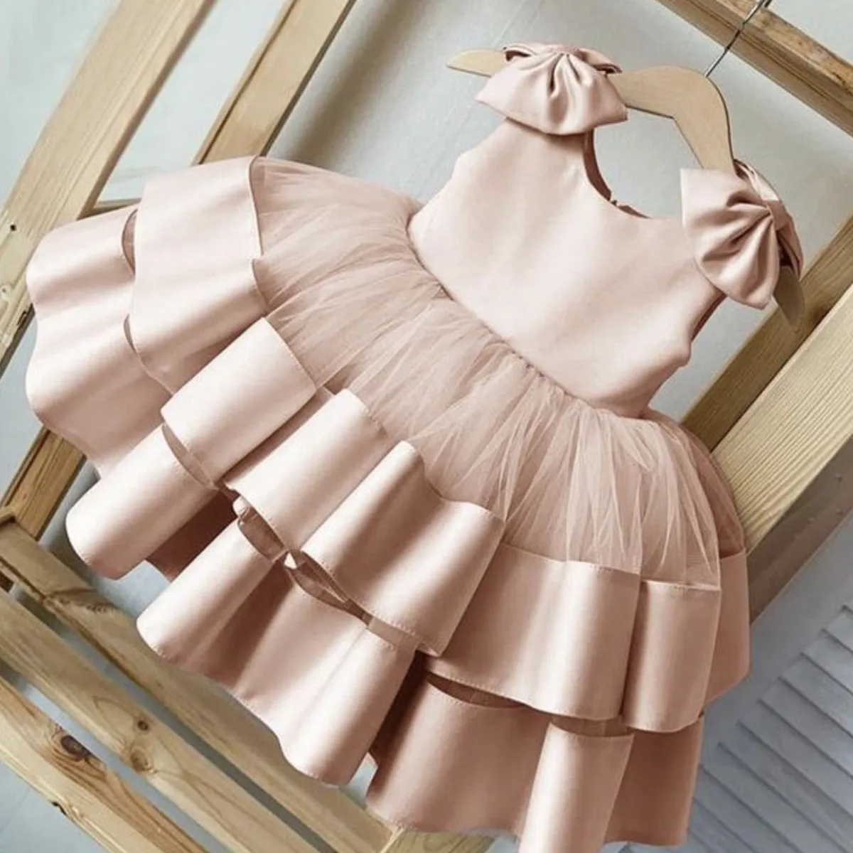 

latest pink flower girl dresses with bow one shoulders baby girls wedding dress