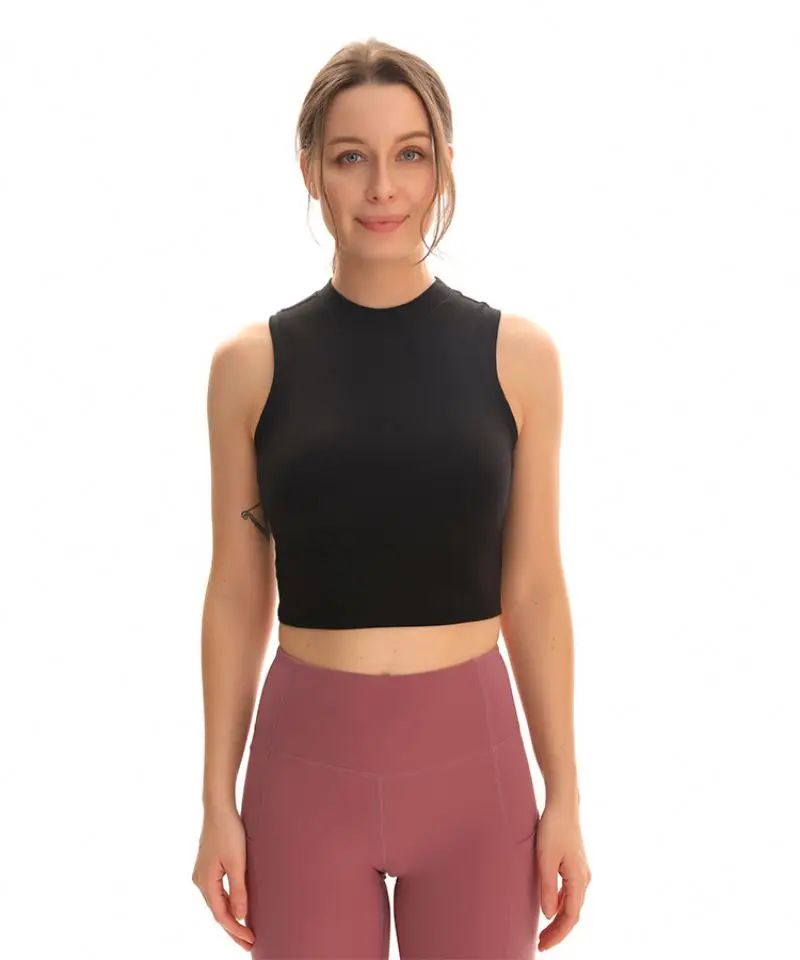 

2022 women plus size yoga crop tank top push up high impact pure color gym fitness activewear