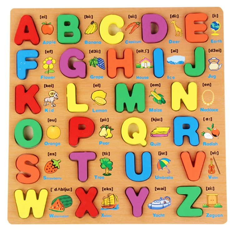 

Amazon Hot Sale ABC Learning Board Toys Alphabet Numbers Matching Wooden Puzzles For Kids