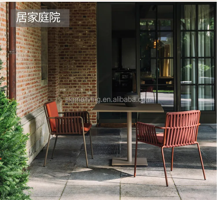 Nordic Style Cheap Hotel Patio Outdoor Garden Metal Iron Aluminum Frame Table Chairs Rope Dinning Furniture Set
