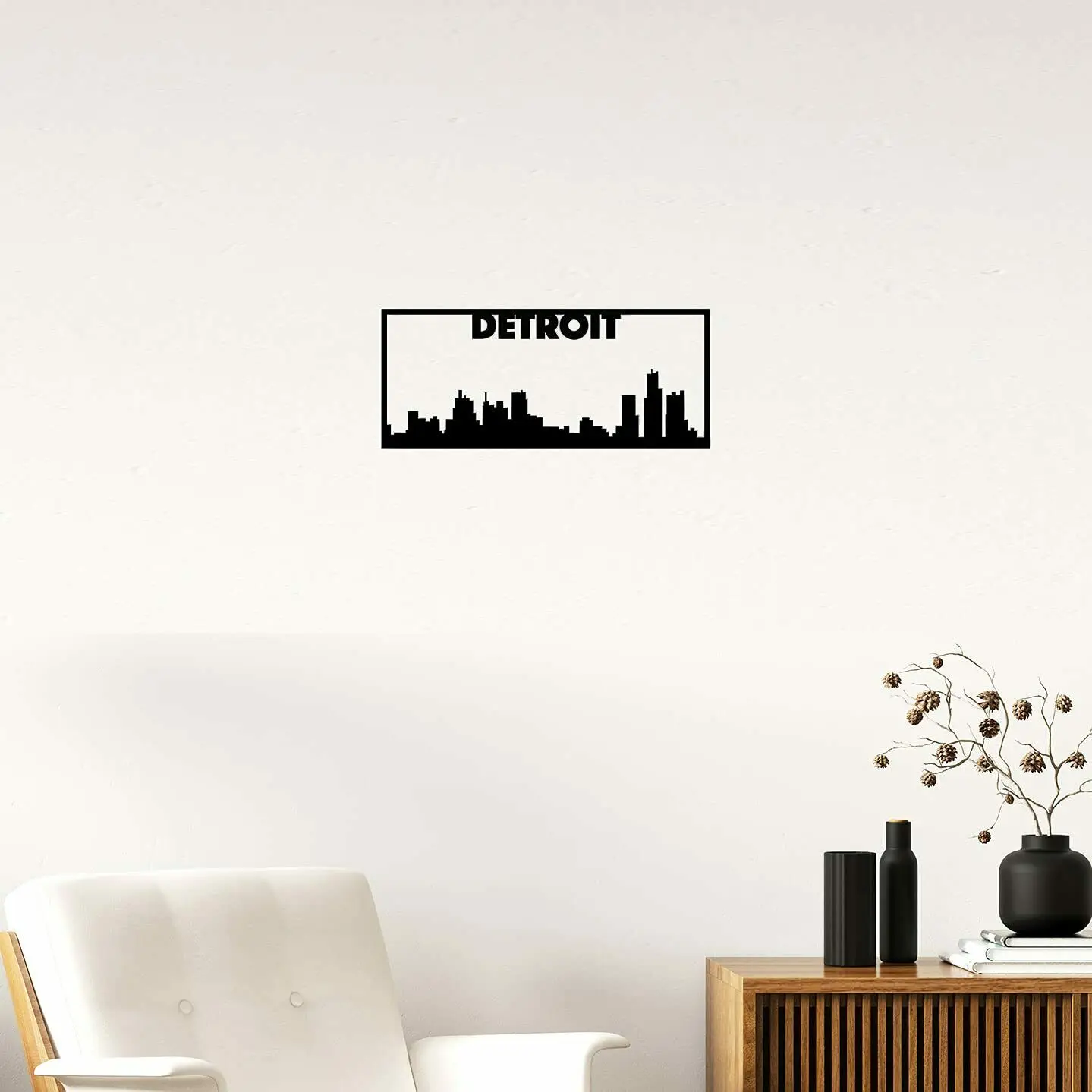 

Detroit City Skyline Landscape Home Decor Accent Metal Art Wall Sign, Black