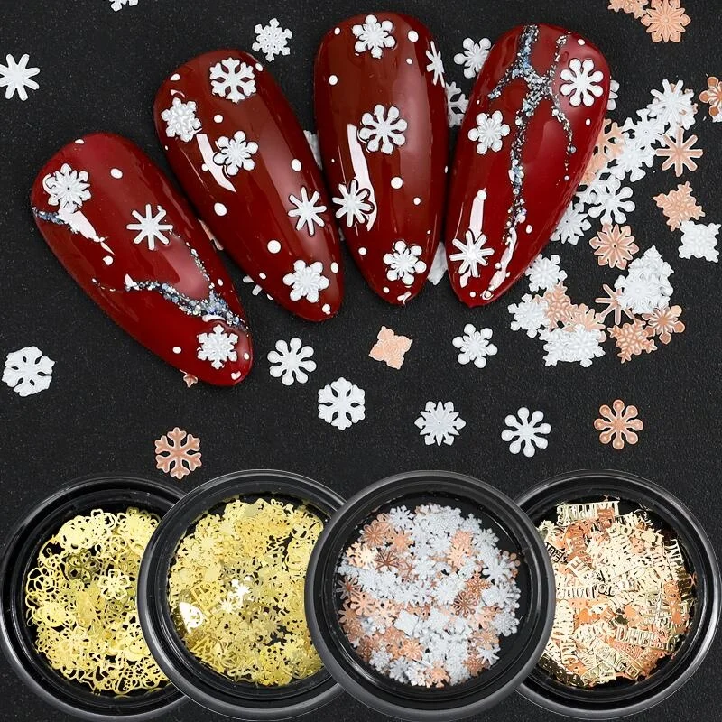 

220PCS/Jar Mix Butterfly Decals DIY Snowflake Xmas Tree Christmas Element Flowers English Words Thin Metallic Nail Art Sequins, Picture