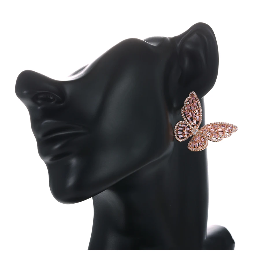 

earring 530 Multicolor available pink zircon cute butterfly stud earrings earrings