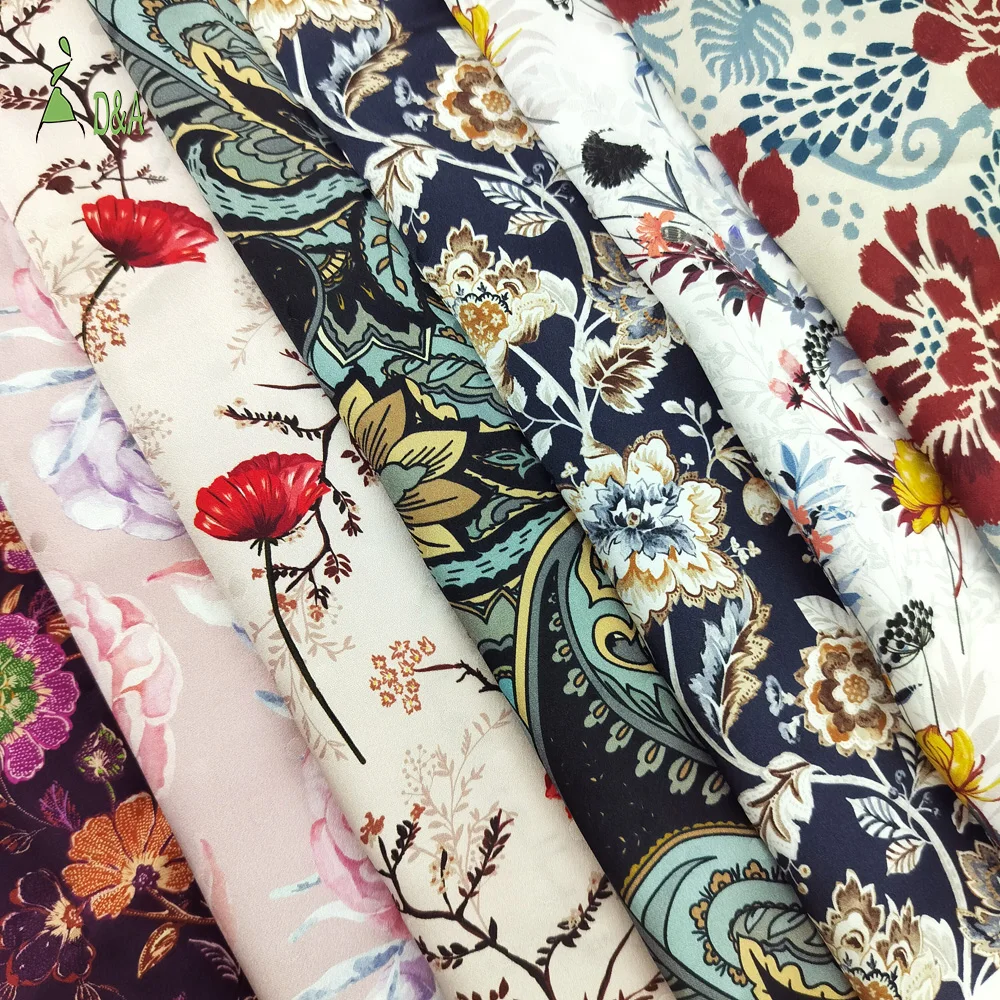 Wholesale Custom Designs 100% Jacquard Satin Floral Silk Fabric 16M/M Printed for Garments Dresses Weddings Costumes