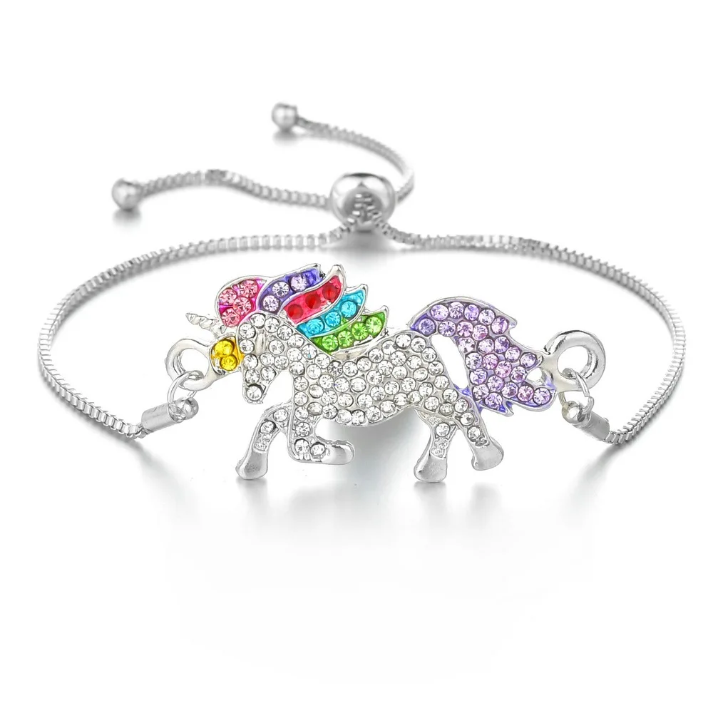 

European Hot Sale Delicate Unicorn Bracelet Jewelry Adjustable Chain Crystal Zircon Unicorn Charm Bracelet Birthday Jewelry