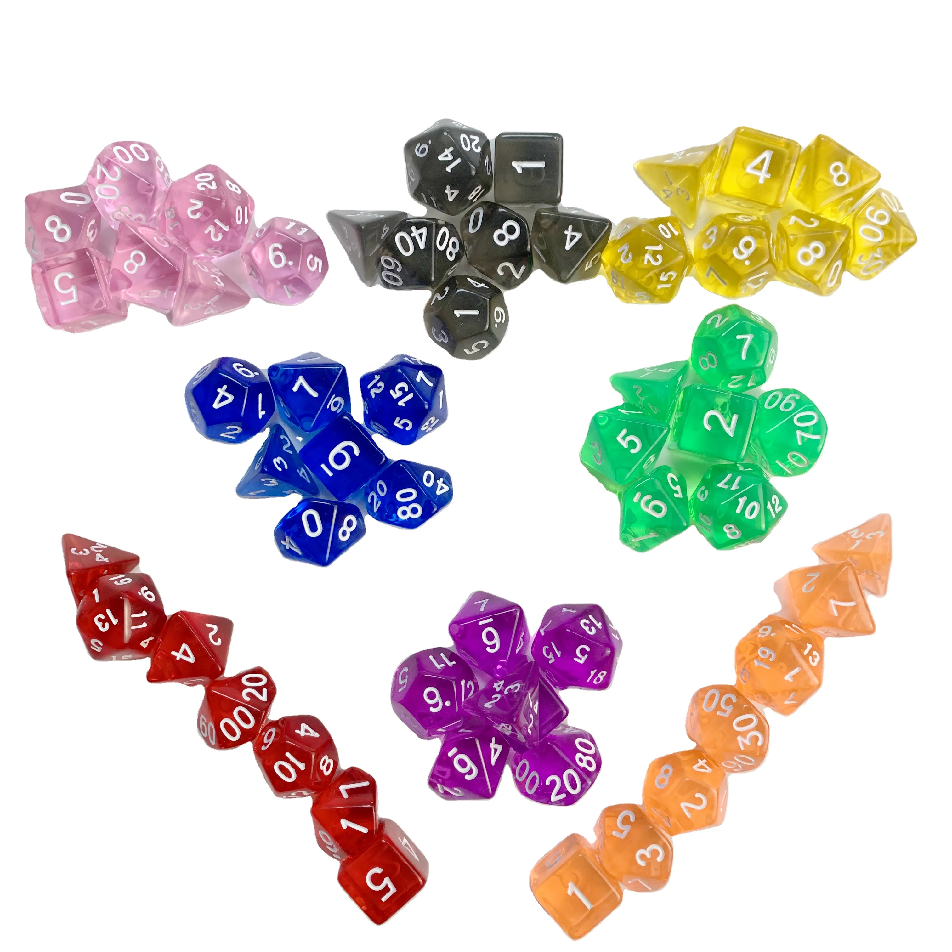 

transparent in stock polyhedral TRPG colored DND 7 pcs per set jelly clear custom 20 sided plastic game dice
