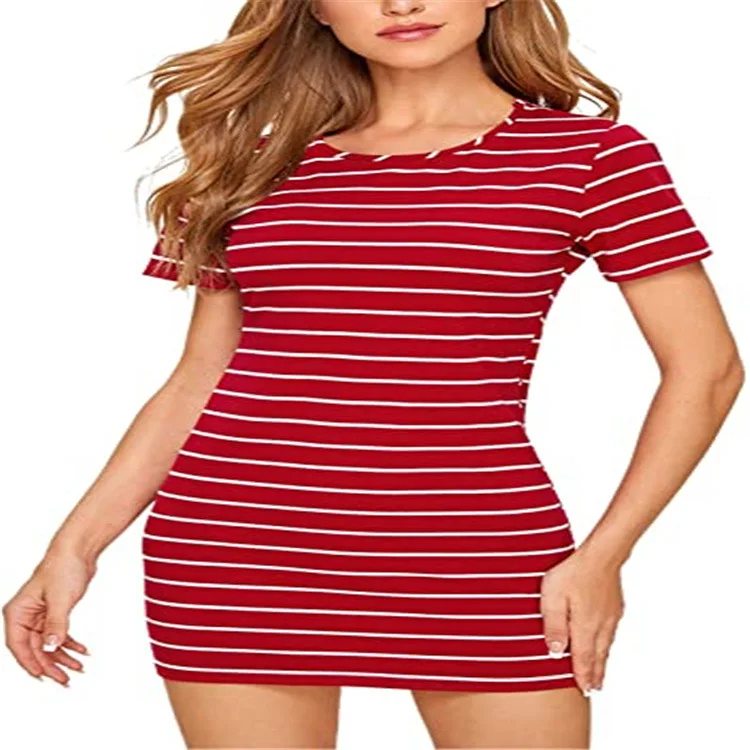 

Summer new women's casual short-sleeved striped T-shirt Slim loose dress Europe