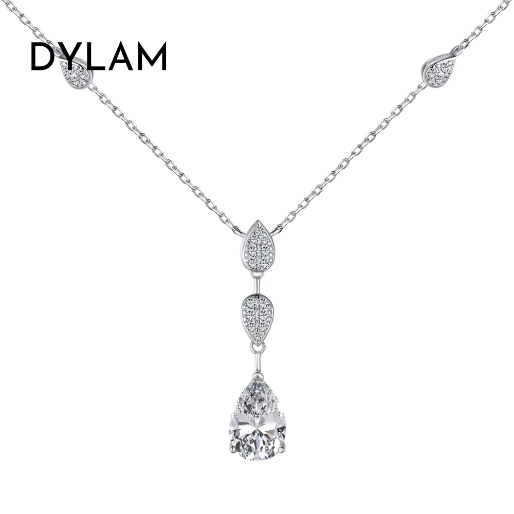 

Dylam Elegance Design Women Fine Jewelry S925 Silver Rhodium Plated Hypoallergenic Blue Pink Clear 5A Zirconia Pendant Necklace