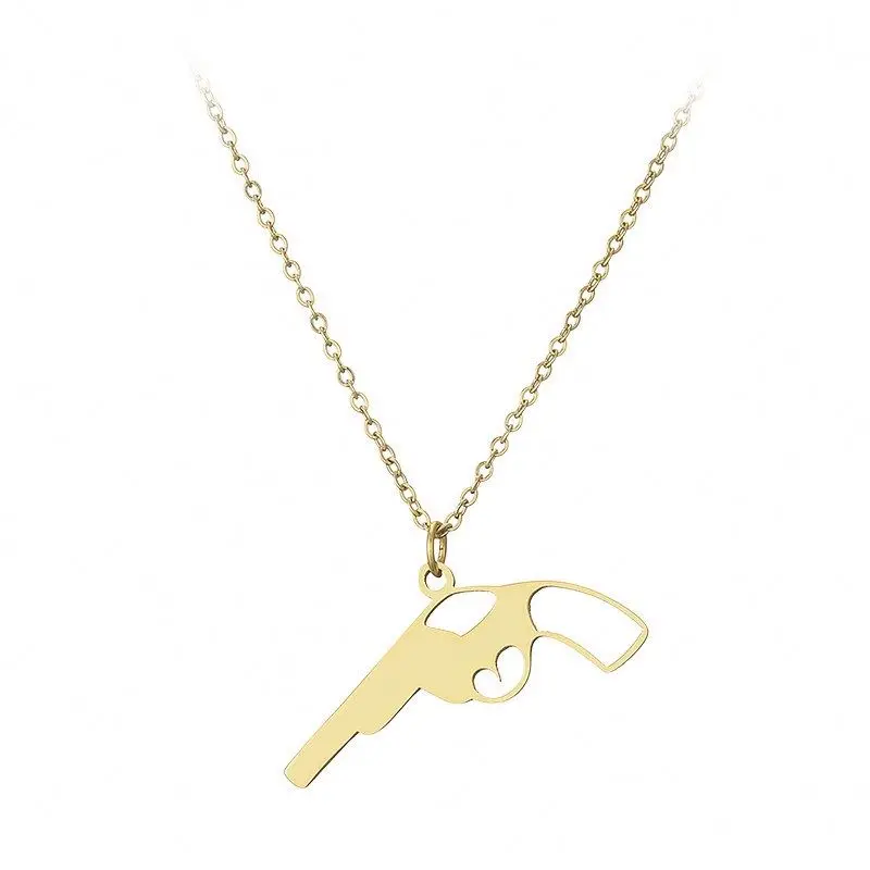 

14K Gold Plated Pistol Shape Stainless Steel Necklace Jewelry