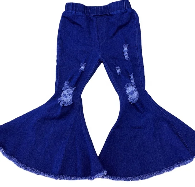 

Comfortable summer fitting three colors zhejiang popular toddler baby girls ripped bell bottoms flared trousers denim jeans